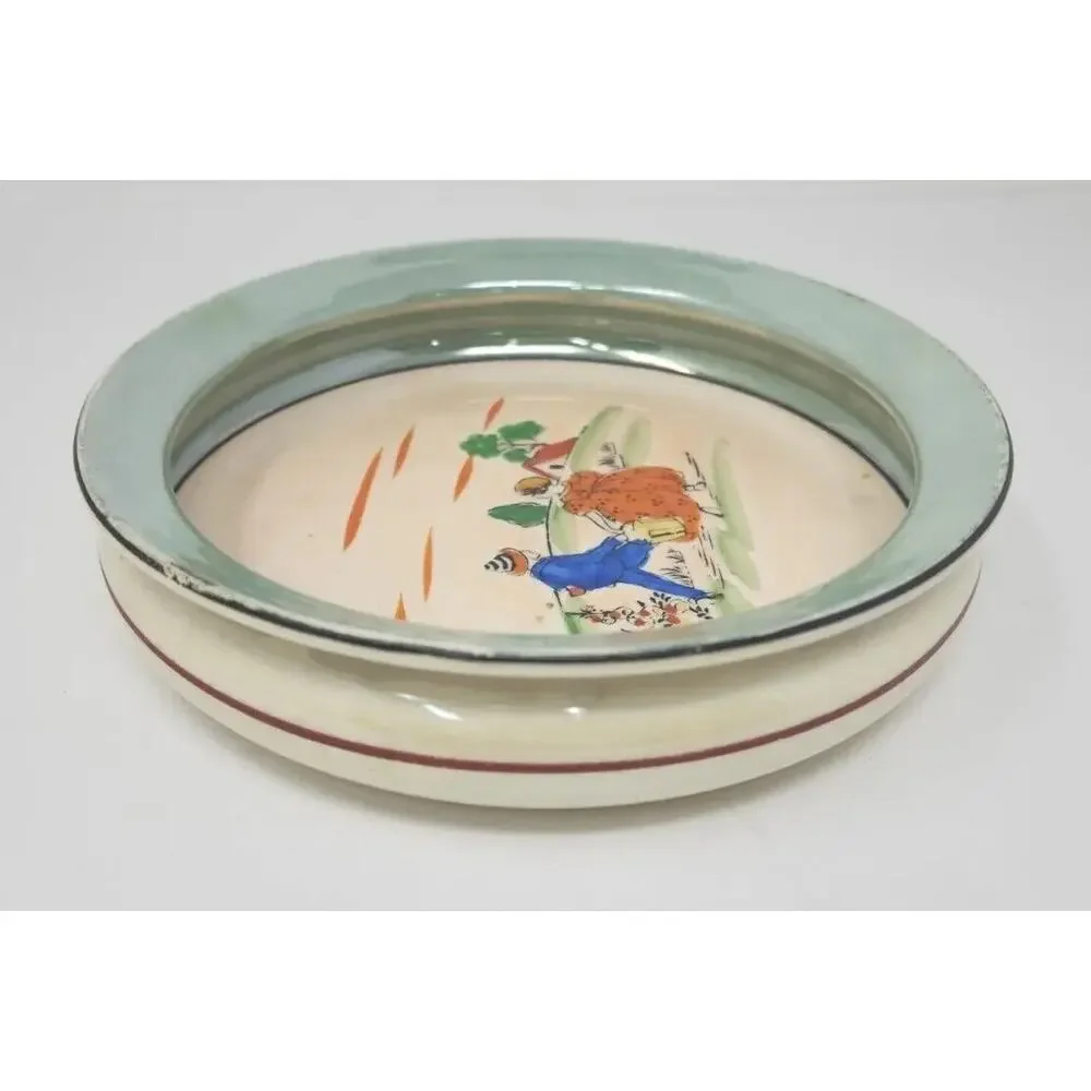 Vtg Child Baby Dish Bowl Nursery Rhyme Jack & Jill Green Lusterware 1940-50's U1